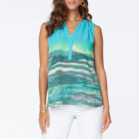 NYDJ Blue Blouse Tank Top Satin Business Casual Dye Resort Vacation Spring XS - Picture 1 of 2